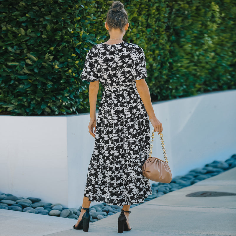 Casual Short Sleeve V Neck Maxi Dress