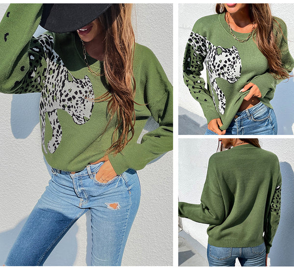 Casual Long Sleeve Leopard Print Sweatshirt