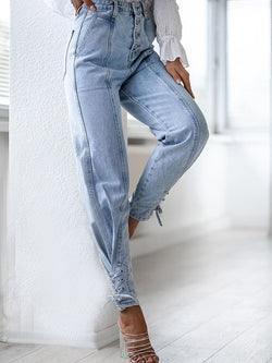 Casual Button Closure Long Jean Pants