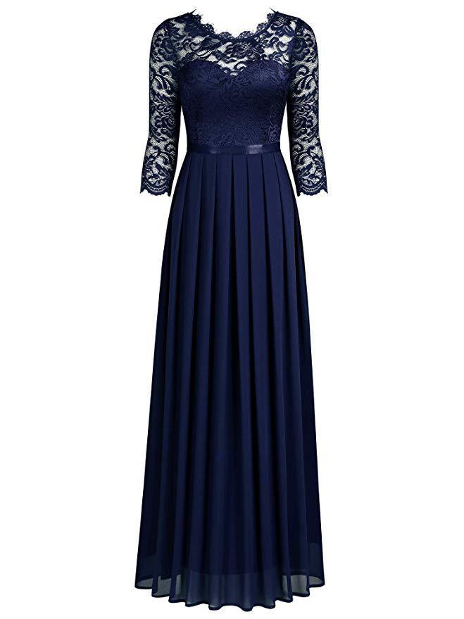 Lace Short Sleeve Round Neck Long Maxi Dress