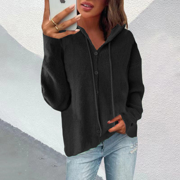 Casual Long Sleeve Buttoned Hooded Sweatshirt