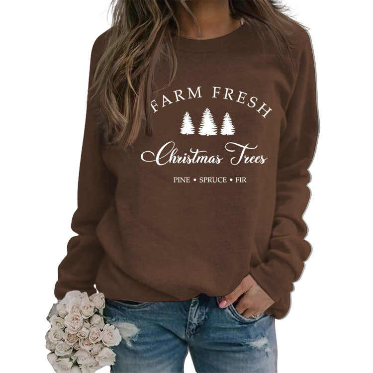 Crew Neck Solid Color Christmas Tree Printed Sweatshirt