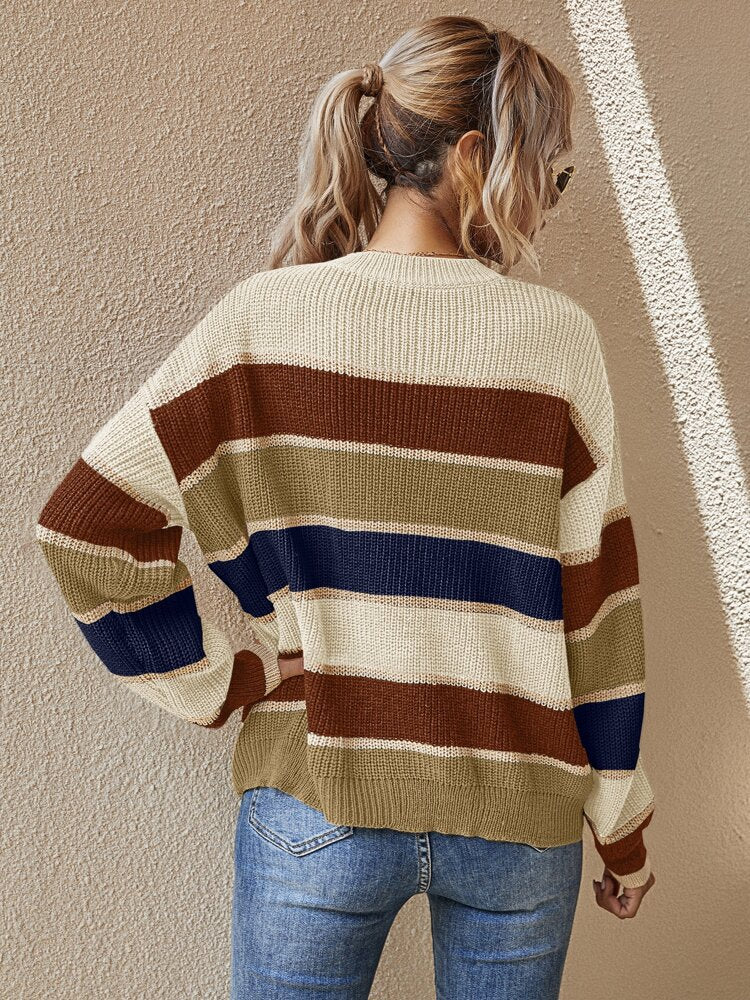 Color Block Round Neck Sweater