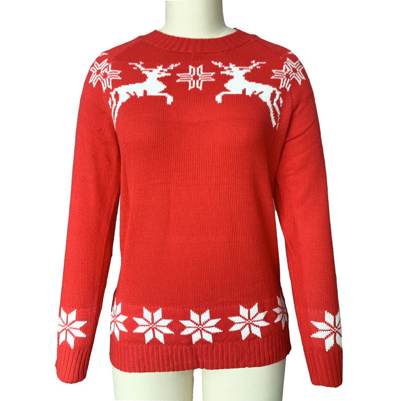 Crew Neck Xmas Print Knitted Sweater