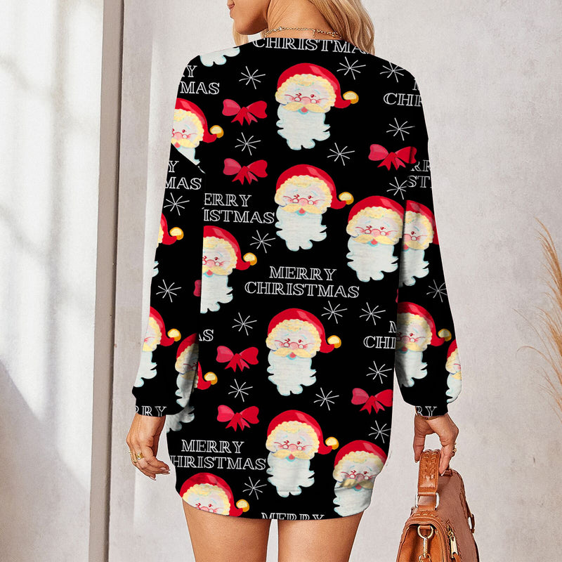 Long Sleeve Open Front Christmas Printed Cardigan