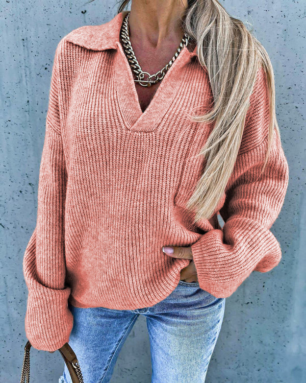 Collar V Neck Knit Oversize Sweater