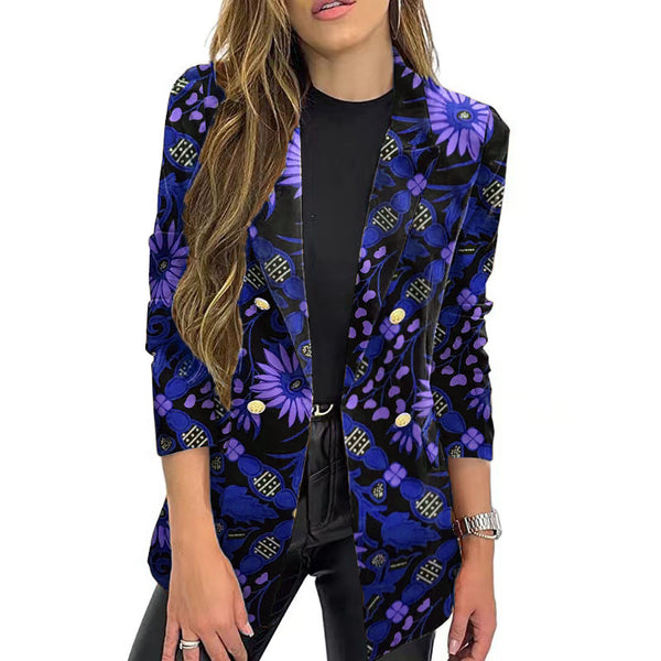 Classic Blazer Lapel Collar Printed Coat