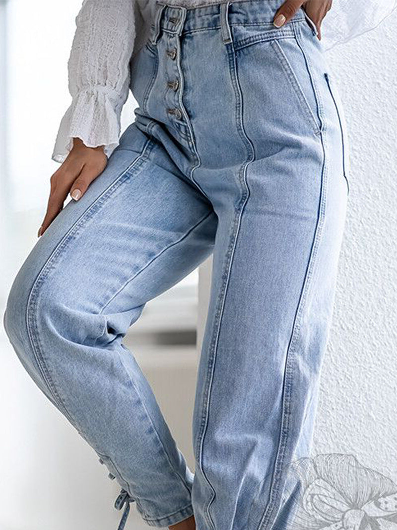 Casual Button Closure Long Jean Pants