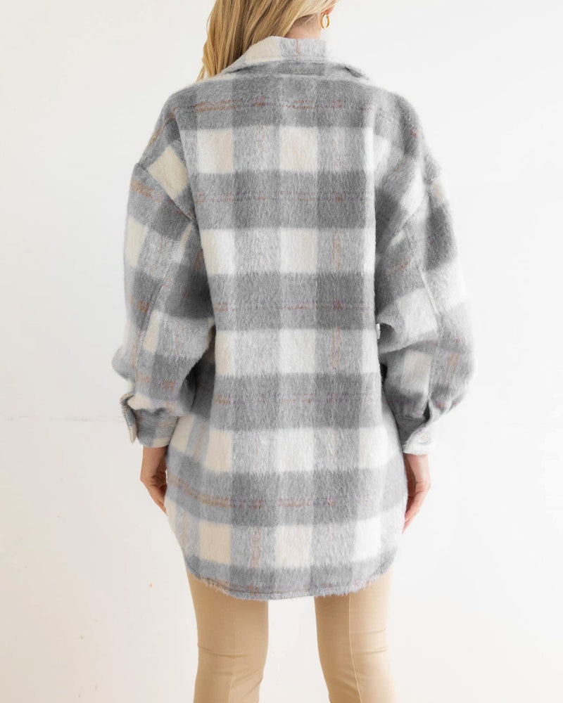 Button Down Long Sleeve Plaid Cardigan Outerwear