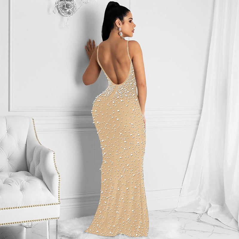 Sequin Spaghetti Strap V-Neck Mermaid Maxi Dress