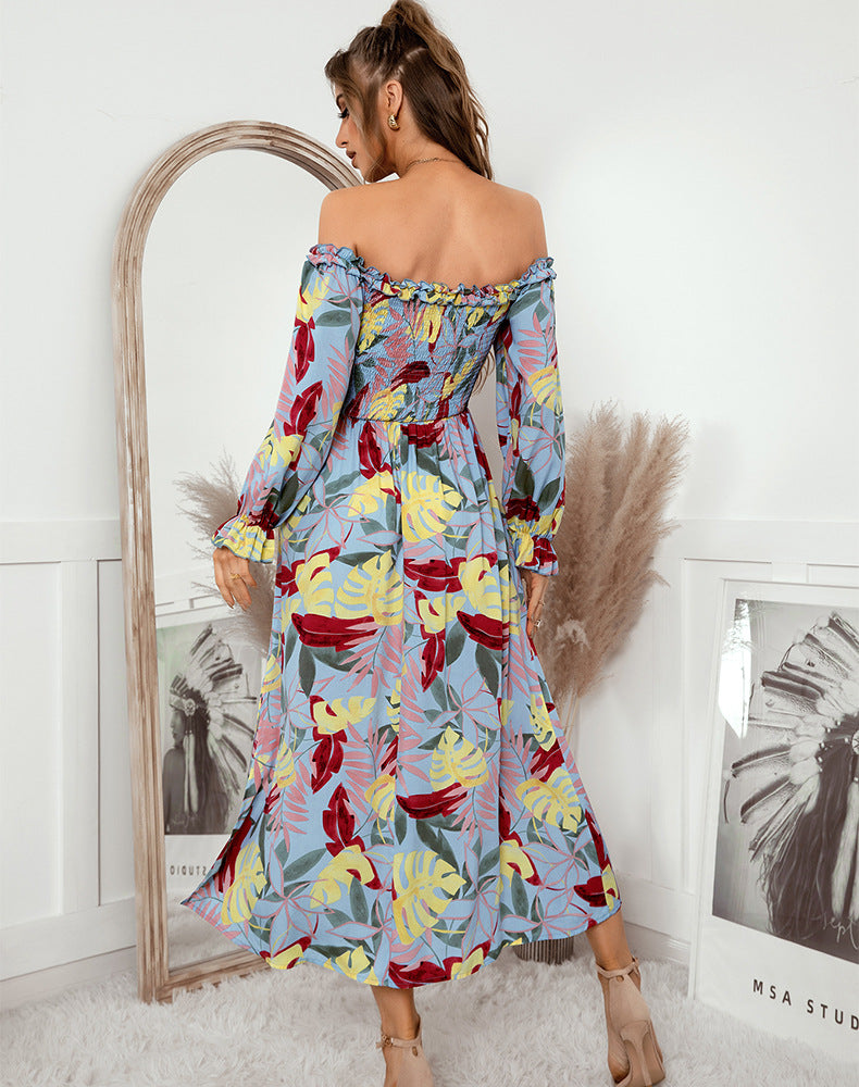 Off Shoulder Long Sleeve Maxi Floral Dress