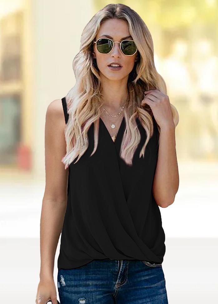 V Neck Sleeveless Solid Color T-shirt