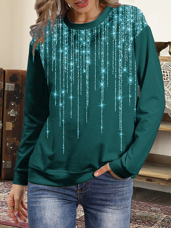 Round Neck Long Sleeve Sequins Sweatshirt