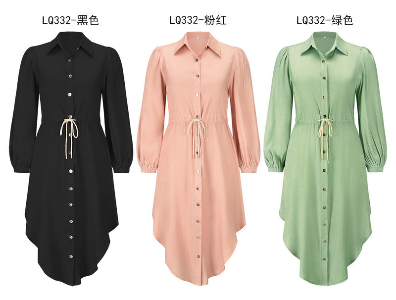 Long Sleeve Front Wrap Button Down Dress