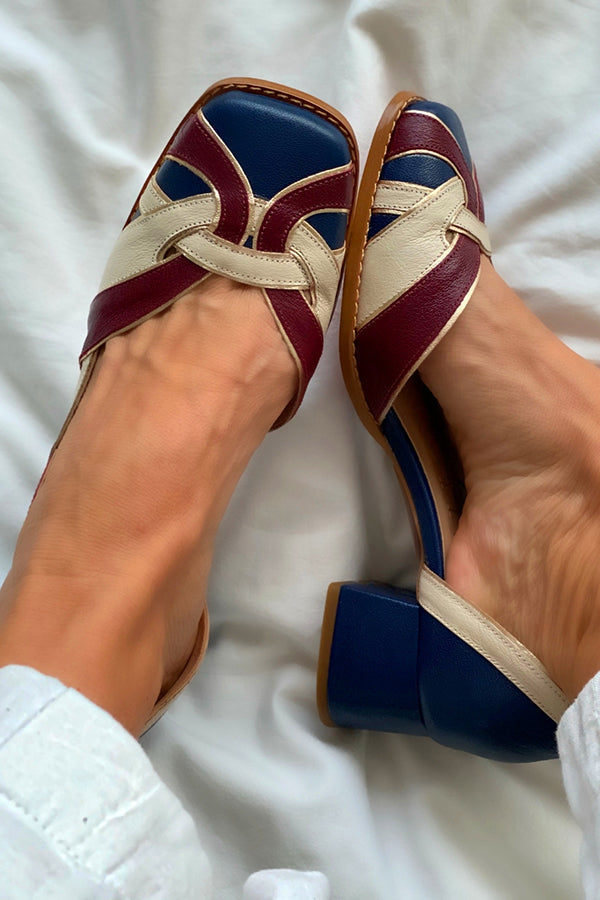 Vintage Color Block Med Heels