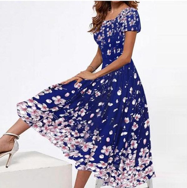 Short Sleeve Square Neck Floral Dress