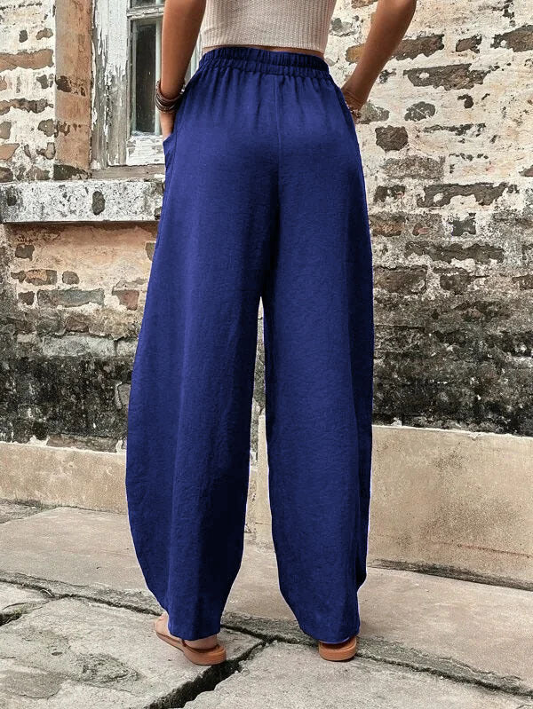 Casual High Waist Pocketed Loose Solid Pants