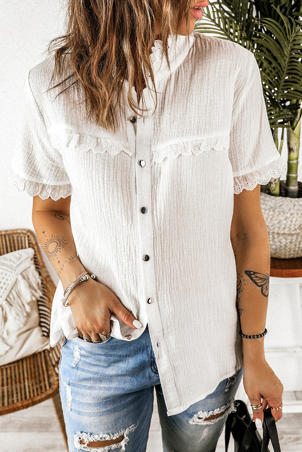 Scalloped Lace Trim Short Sleeve Shirt