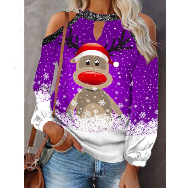 Casual Christmas Cold Shoulder Sweatshirt