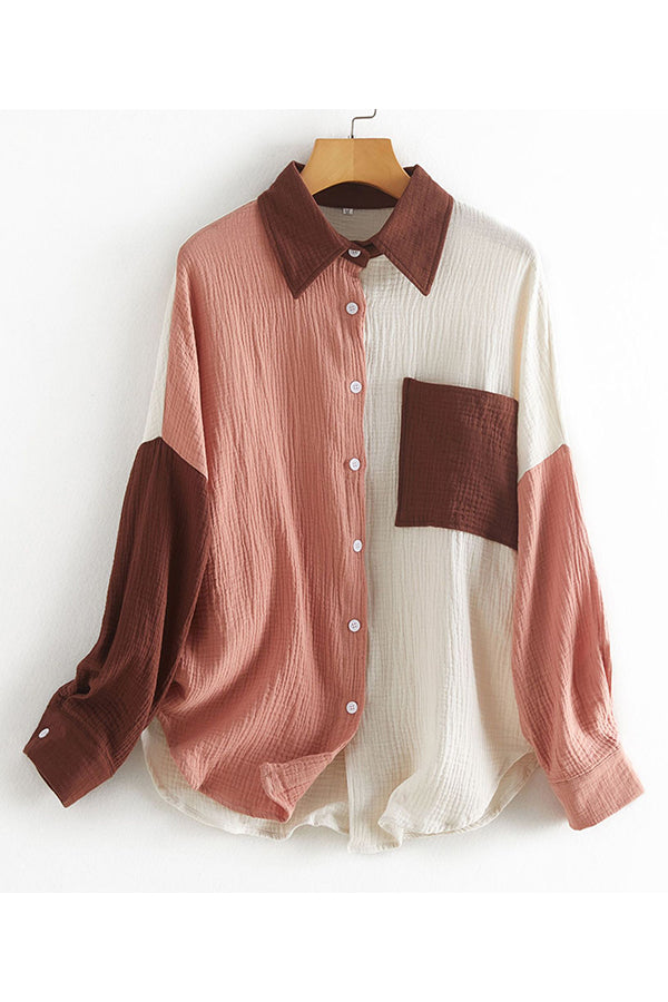 Color Block Textured Button Shirt with Pocket