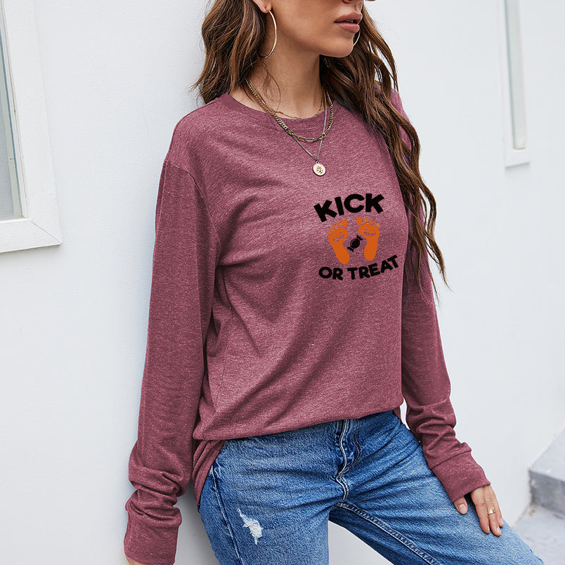 Casual Long Sleeve Round Neck Kick or Treat Printed Sweatshirt