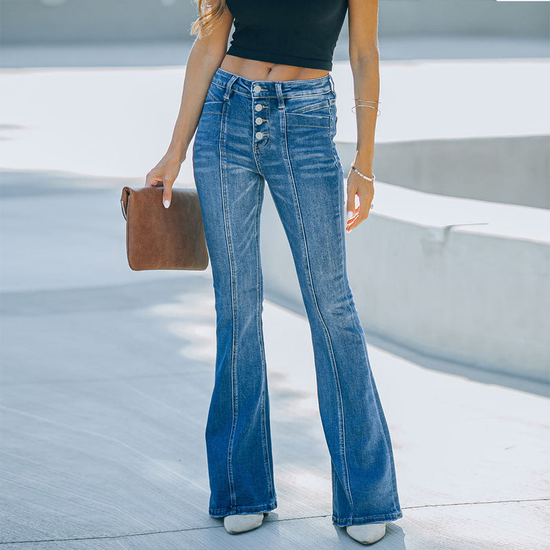 Casual Wide Leg Pocketed Denim Pants