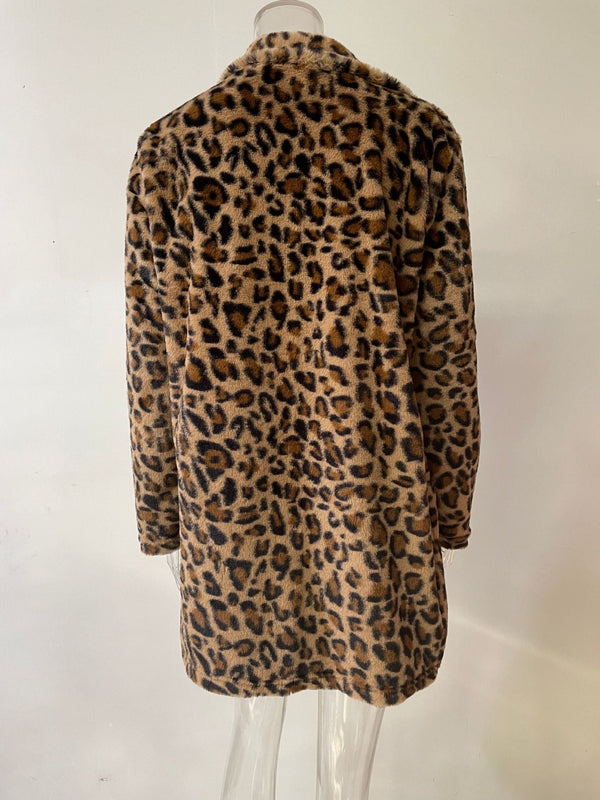 Leopard Print Long Sleeve Open Front Jacket Coat