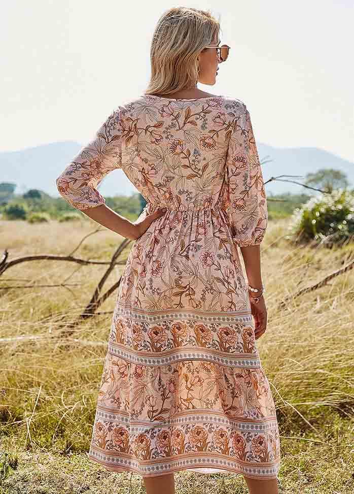 Bohemia Printed V Neck Dress