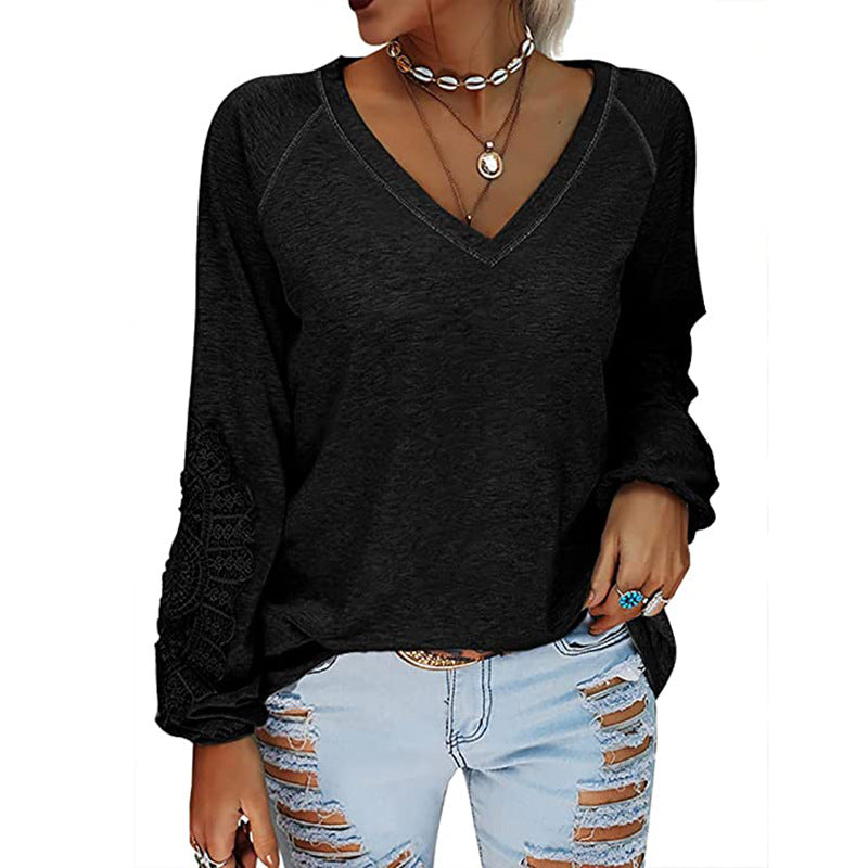 Casual Long Sleeve V Neck Top