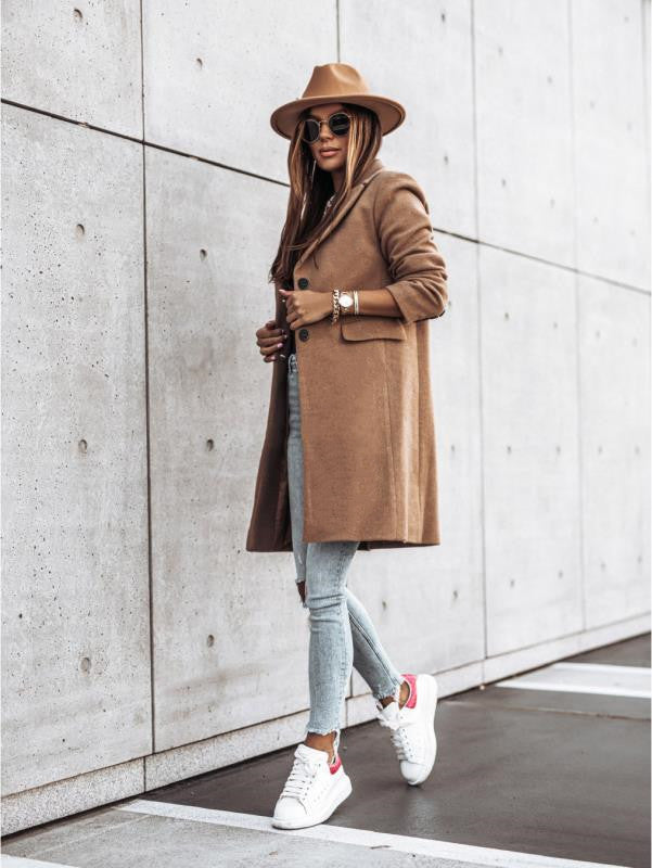 Lapel Knee Length Double Button Jacket Coat