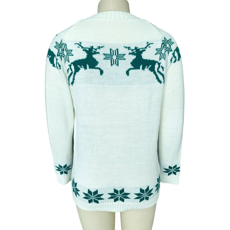 Crew Neck Xmas Print Knitted Sweater