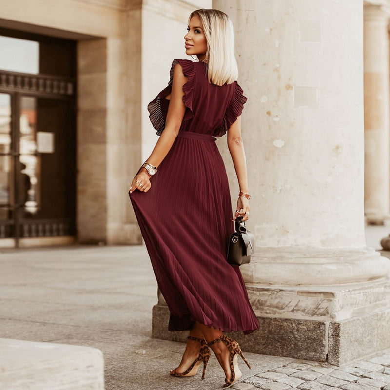 Sleeeveless V Neck Front Wrap Maxi Dress