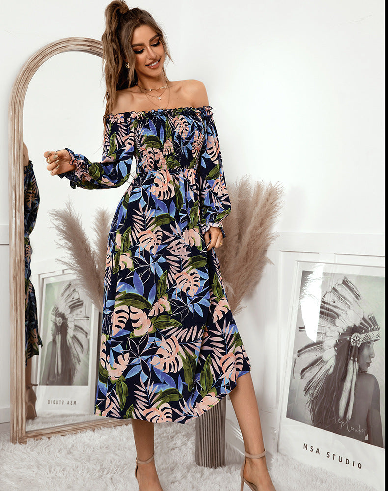 Off Shoulder Long Sleeve Maxi Floral Dress