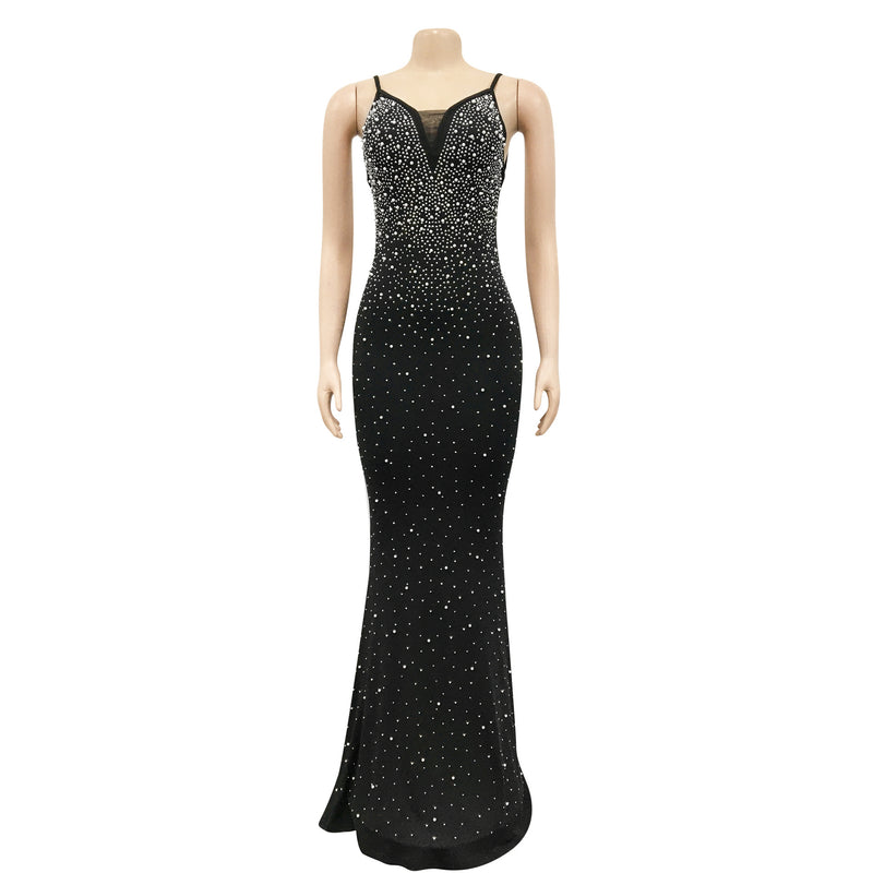 Sequin Spaghetti Strap V-Neck Mermaid Maxi Dress