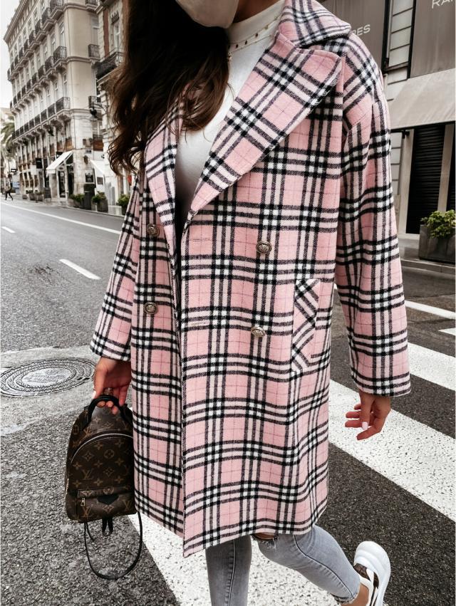 Lapel Bend Down Plaid Outerwear Jacket