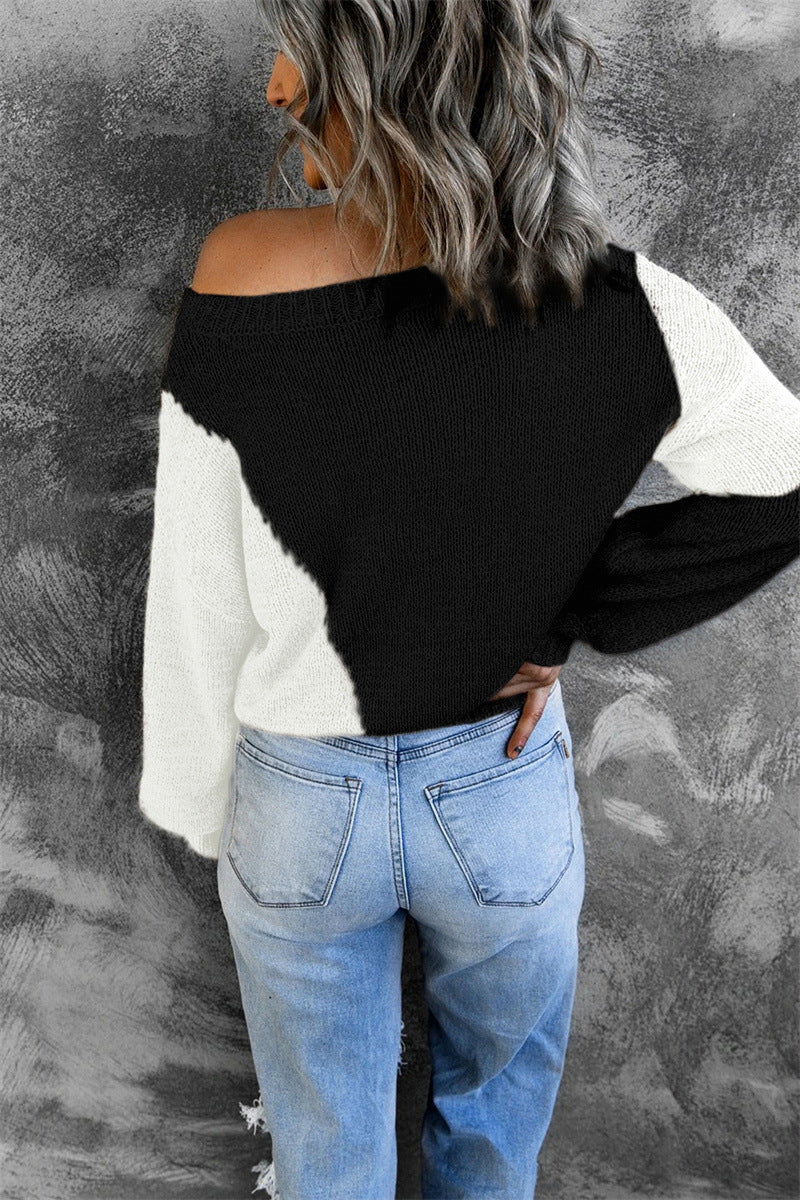 One Shoulder Knitted Round Neck Sweater