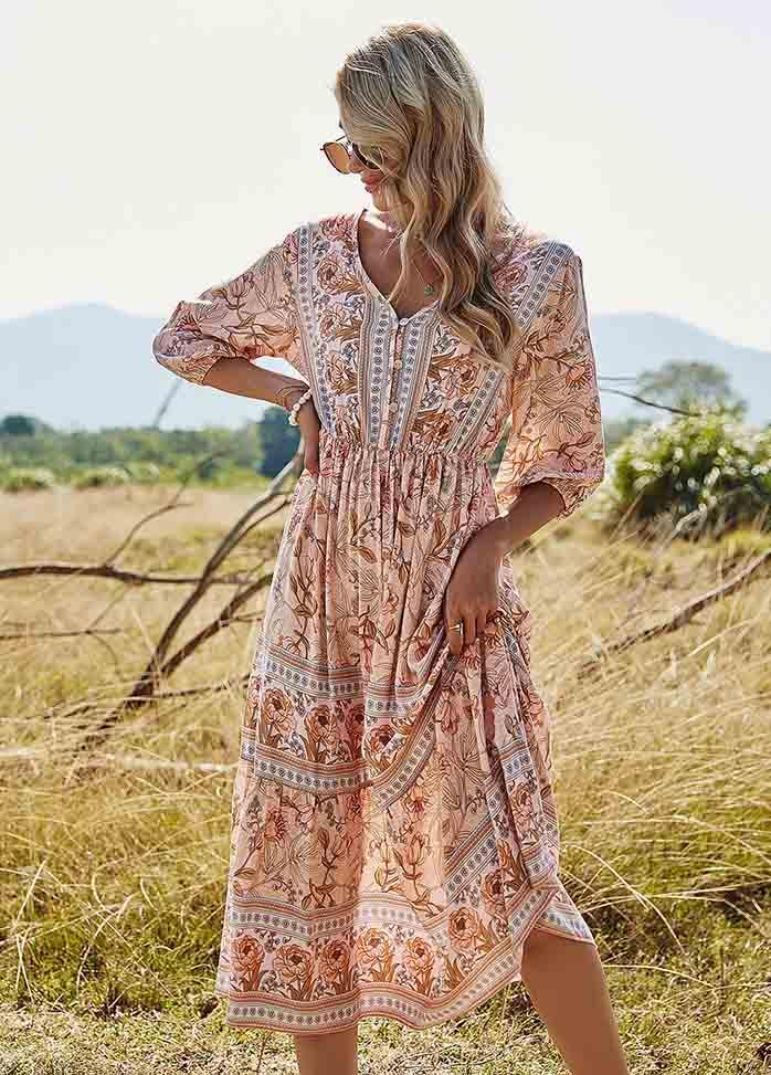 Bohemia Printed V Neck Dress