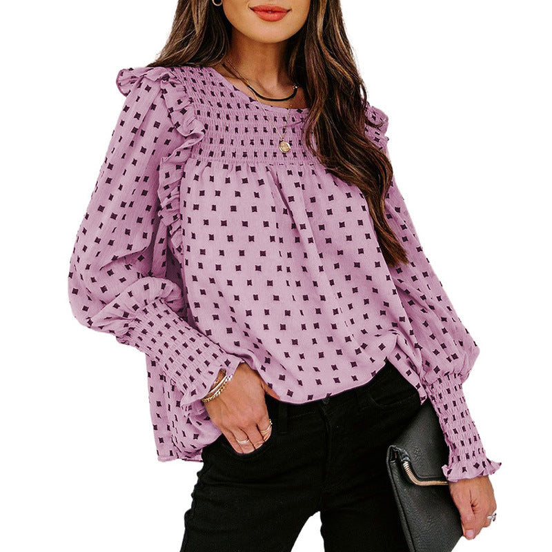 Polka Dot Round Neck Long Sleeve Top