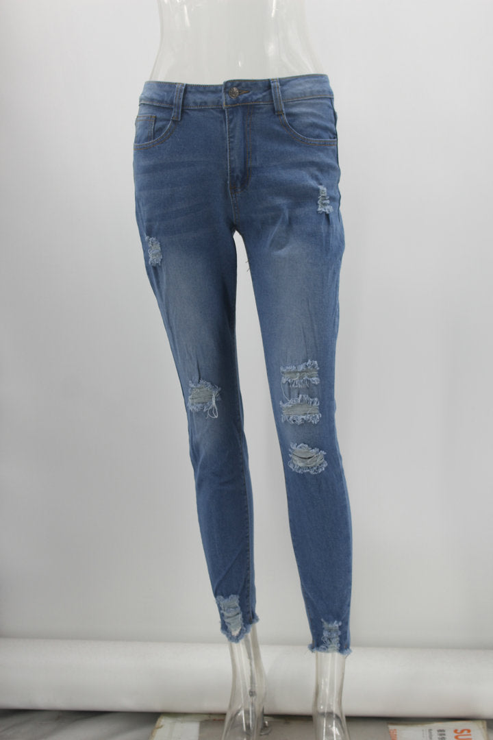 Casual Zip Up Ripped Skinny Destroyed Denim Jean Pants