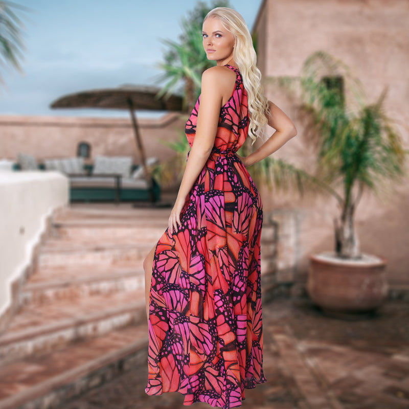 Side Split Sleeeveless V Neck Floral Maxi Dress