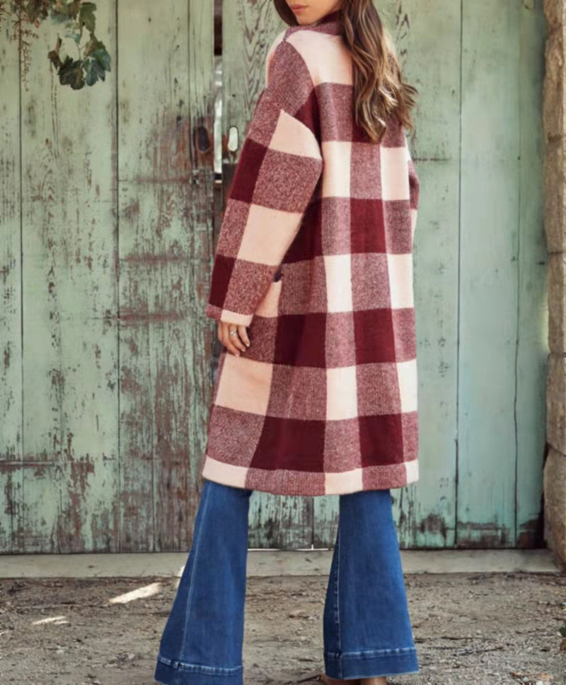 Button Down Long Sleeve Plaid Outerwear Coat