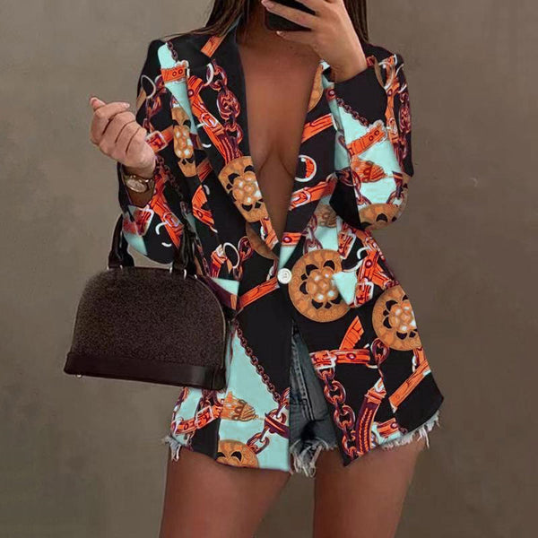 One Button Floral Lapel Collar Coat