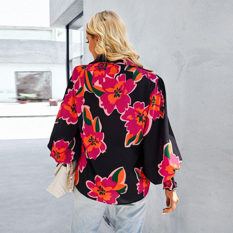 Loose Floral Print Long Sleeve Button Down Top Shirt