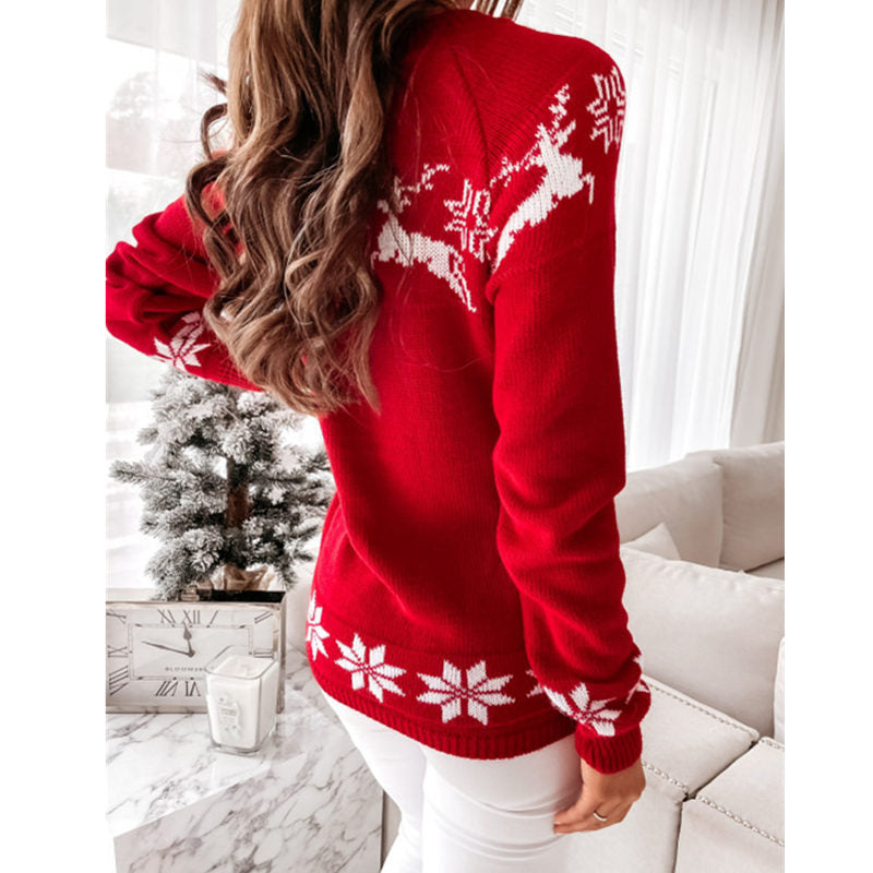 Crew Neck Xmas Print Knitted Sweater