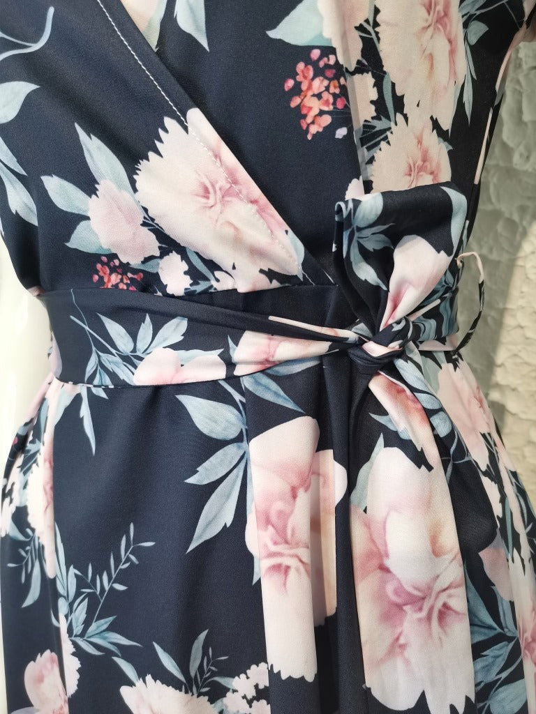 Sleeveless V Neck Tie Waist High Low Floral Maxi Dress