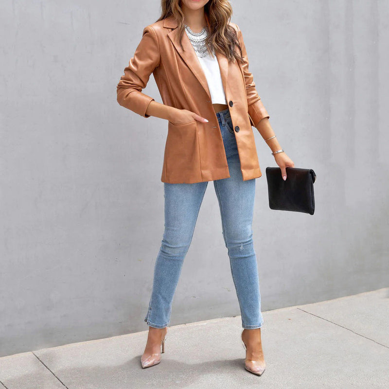 Fashion Bend Down Collar Double Pocket Jacket