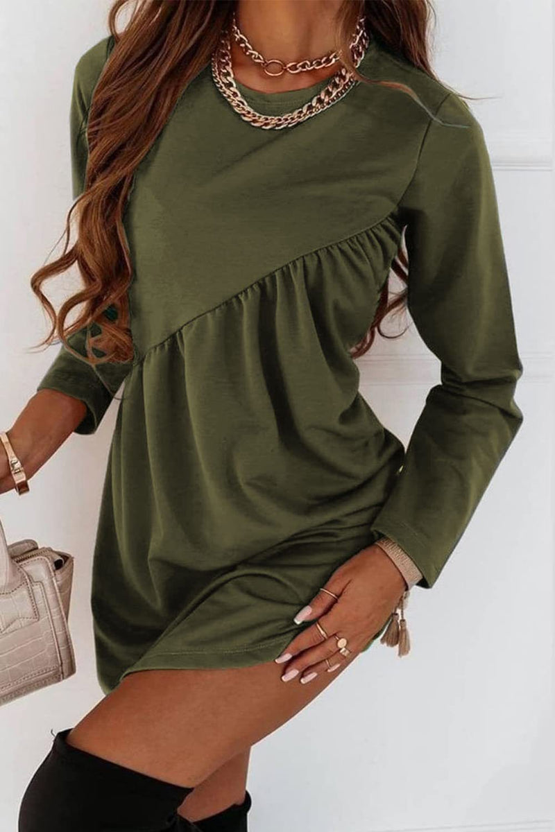 O Neck Long Sleeve Babydoll Tunic Dress