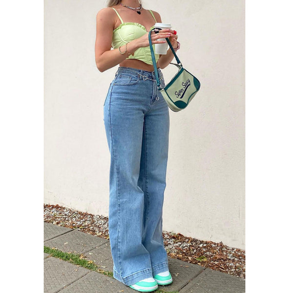 Zip Up Casual Denim Wide Leg Jean Pants