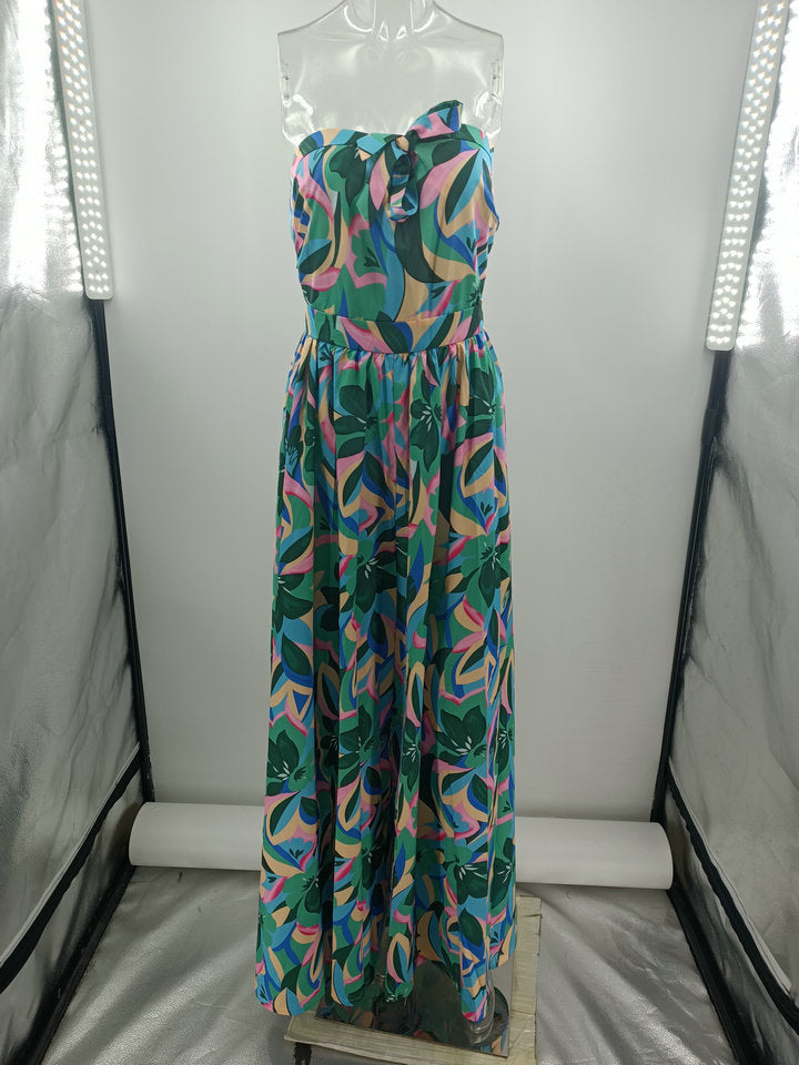 Paradise Calling Tropical Print Off Shoulder Jumpsuit