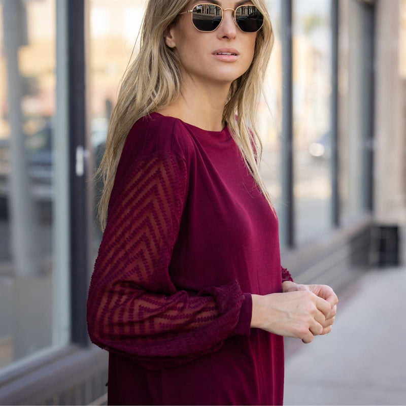 Puff Transparent Sleeve Crew Neck Blouse Top